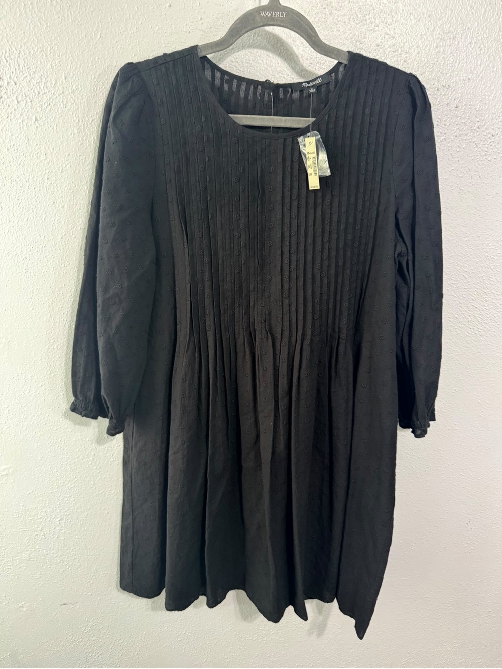NWT Madewell Black Pintuck Long-Sleeve Midi Dress med